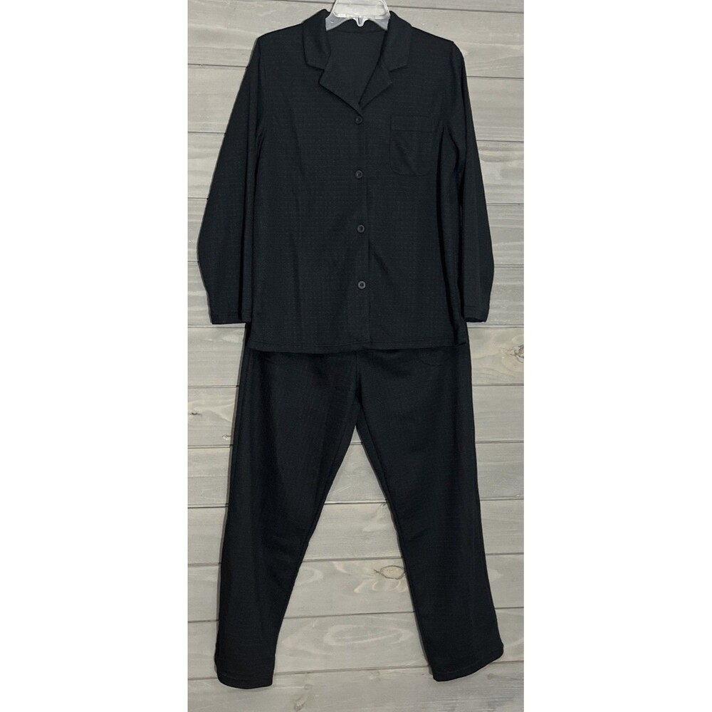 David Archy Pajamas Womens M Black Waffle Knit Long Sleeve